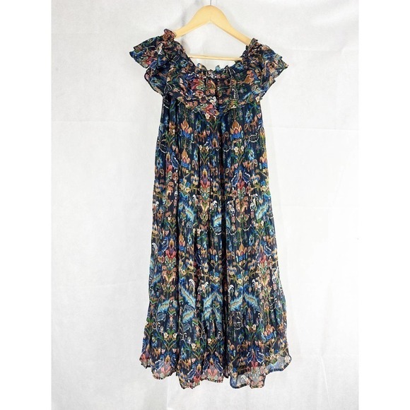 Sezane Vida Dark Floral Silk Blend Midi Dress Size US 6 Multi Color - Picture 1 of 14
